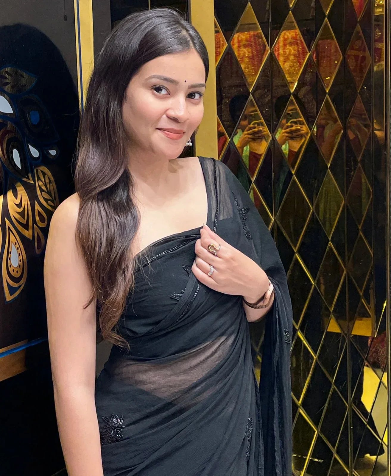 Black Bird Design  Handcrafted Saree (254)