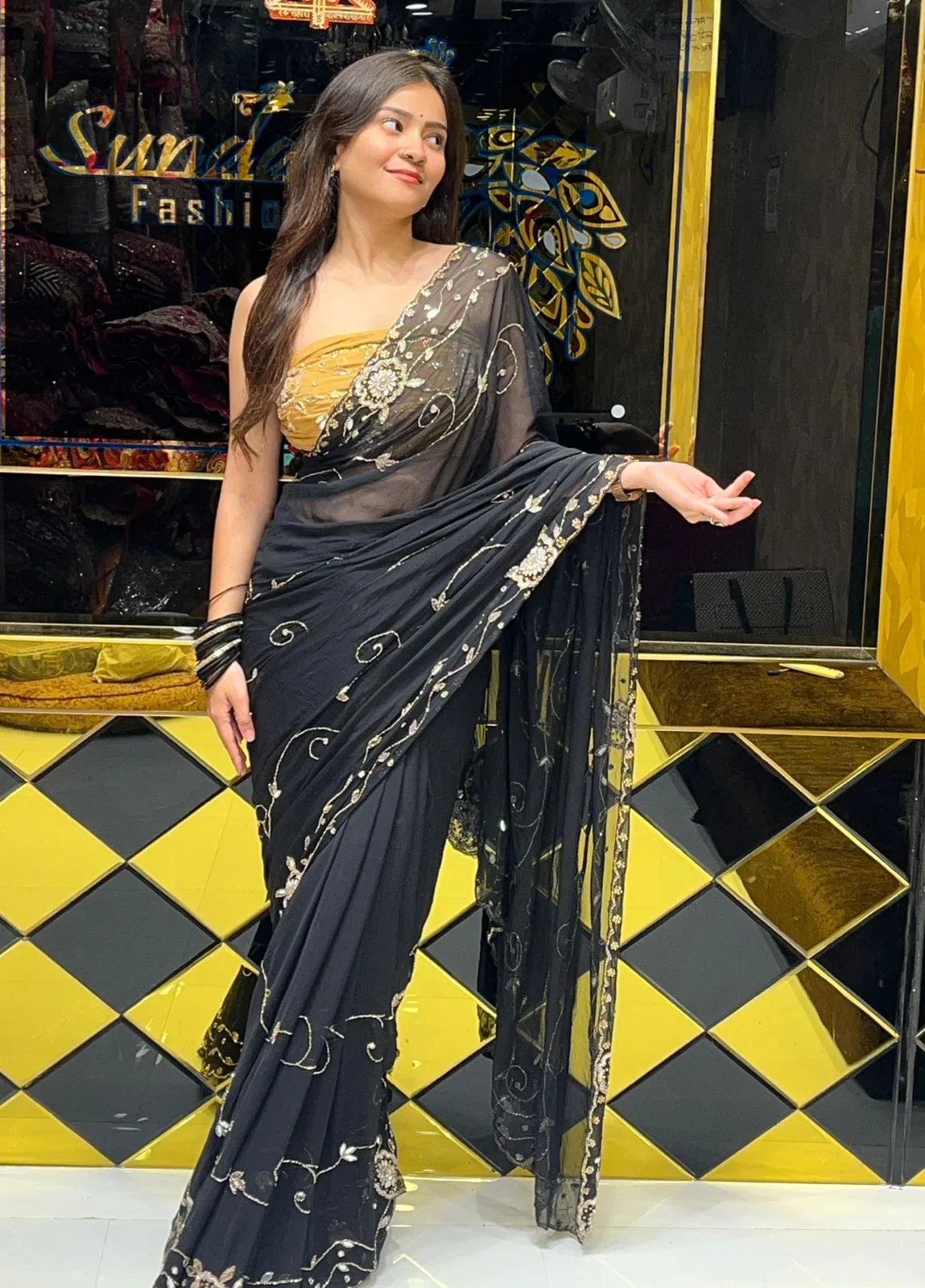 Designer Black & Bronze Handcrafted Saree (252)
