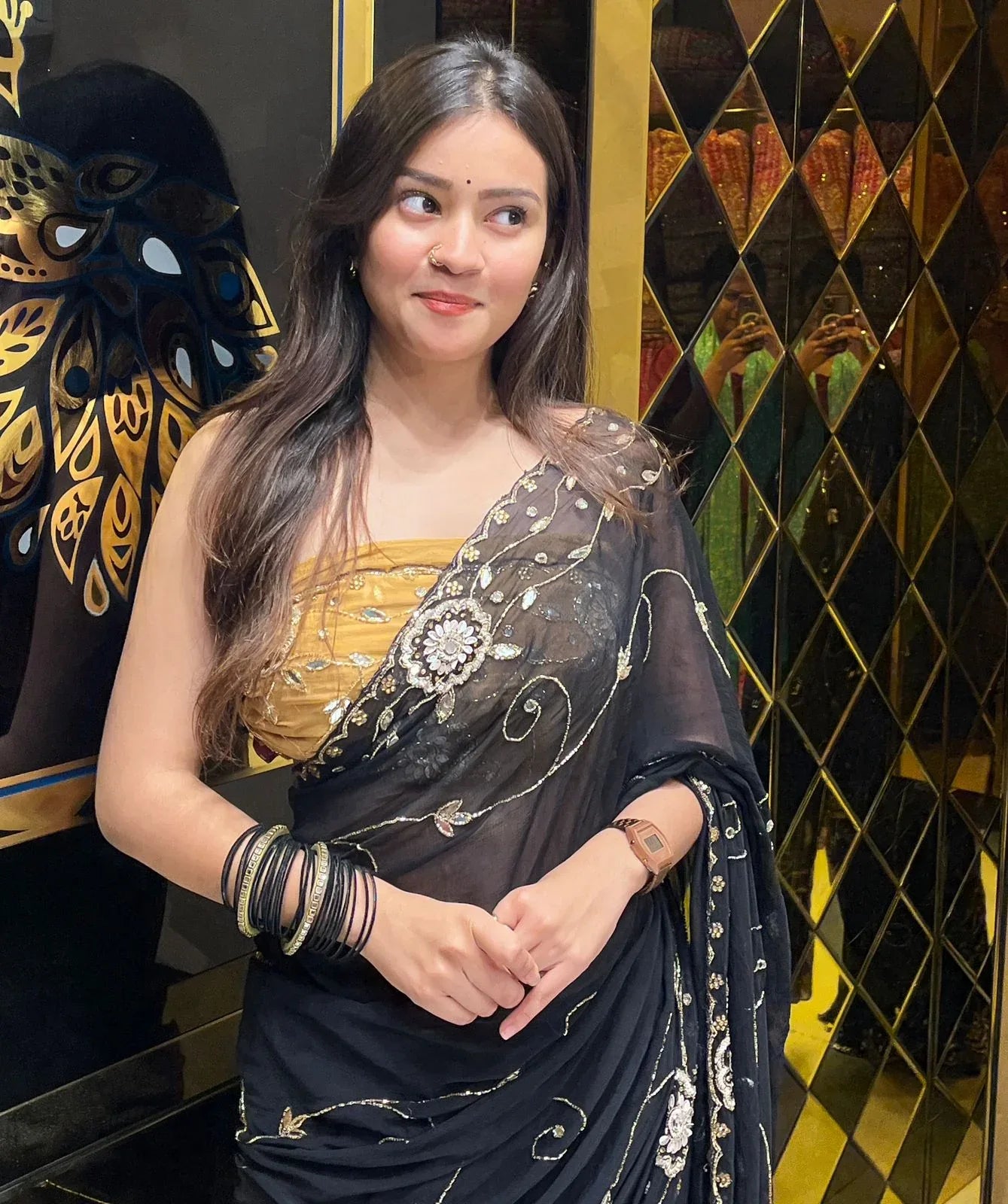 Designer Black & Bronze Handcrafted Saree (252)