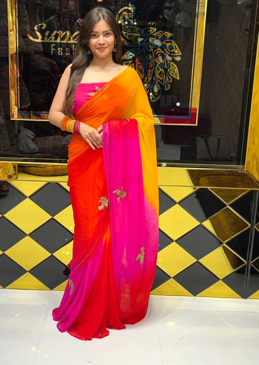 Multi Shade Bird  Handcrafted Saree (250)