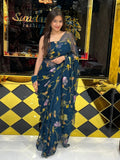 Blue Shade Floral Multi Color Handcrafted Saree (247)