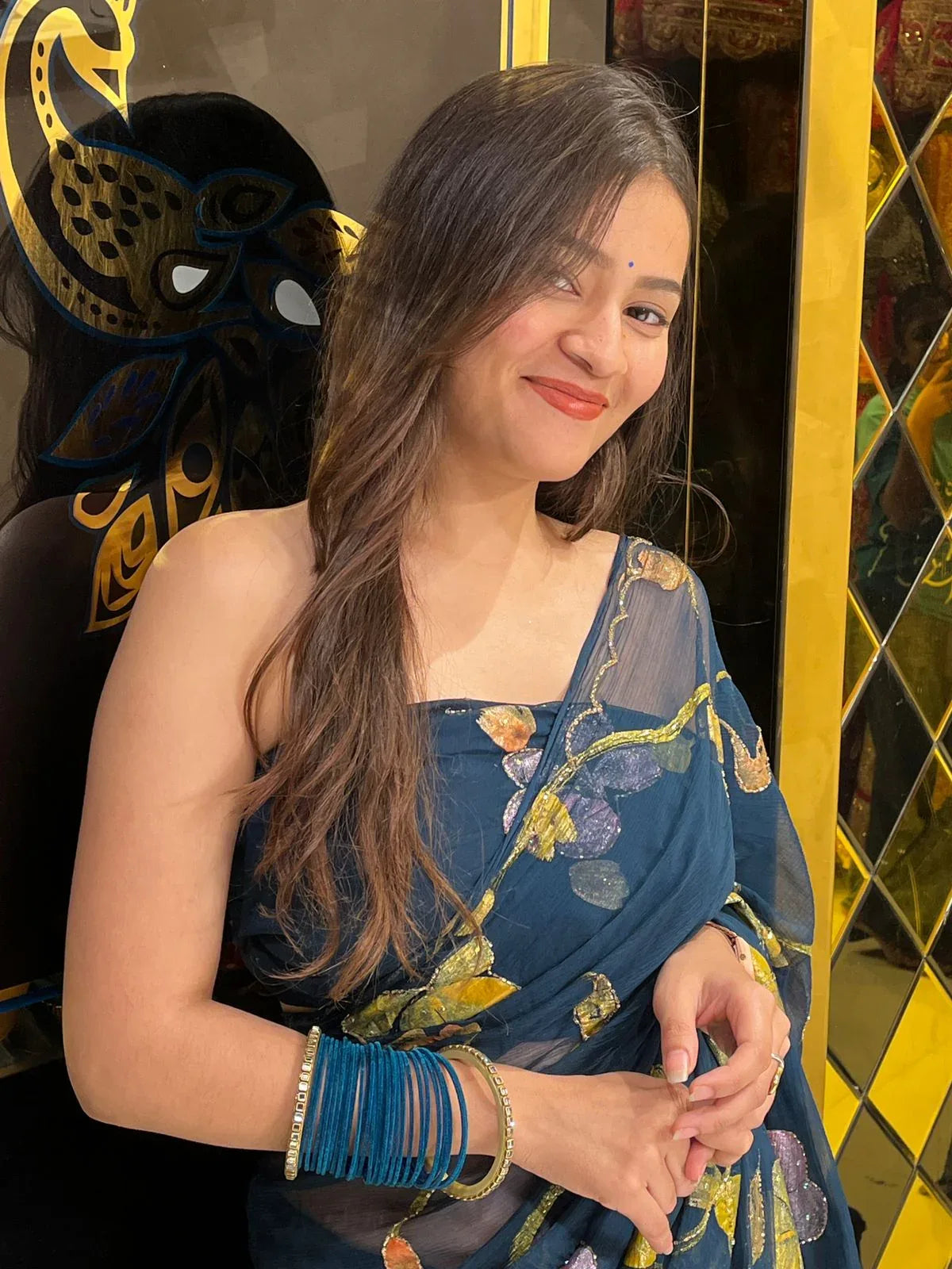 Blue Shade Floral Multi Color Handcrafted Saree (247)