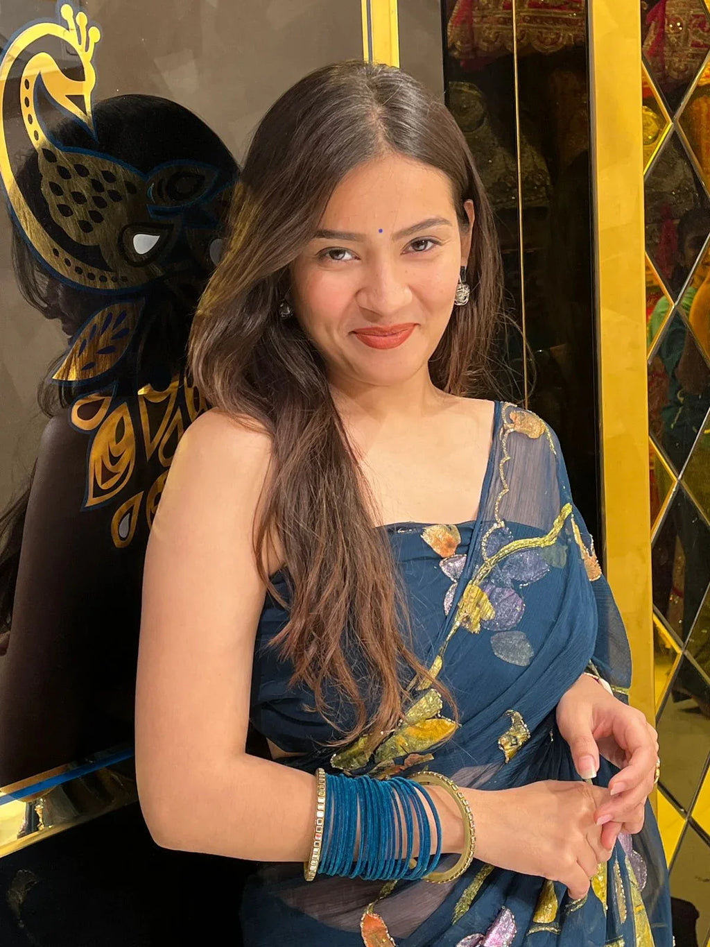 Blue Shade Floral Multi Color Handcrafted Saree (247)