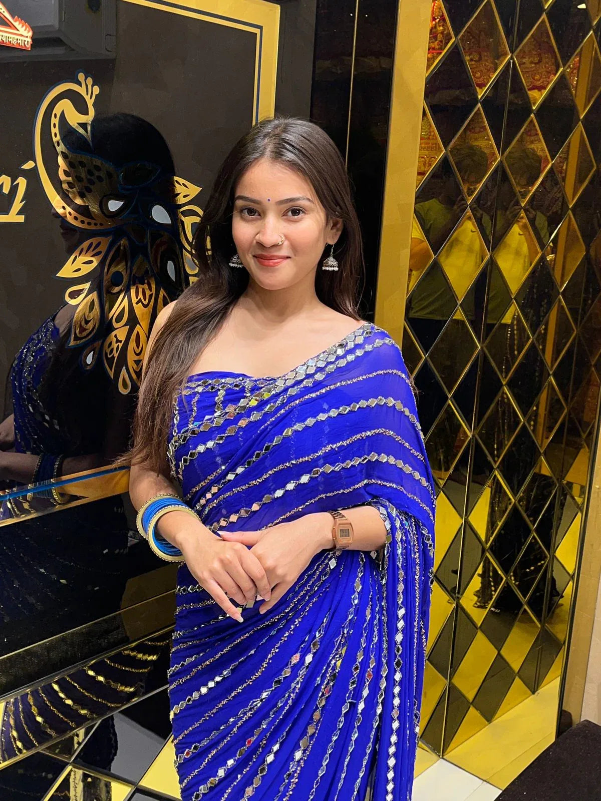 Blue  Katdana Premium Handwork Pure Chiffon Saree (255)