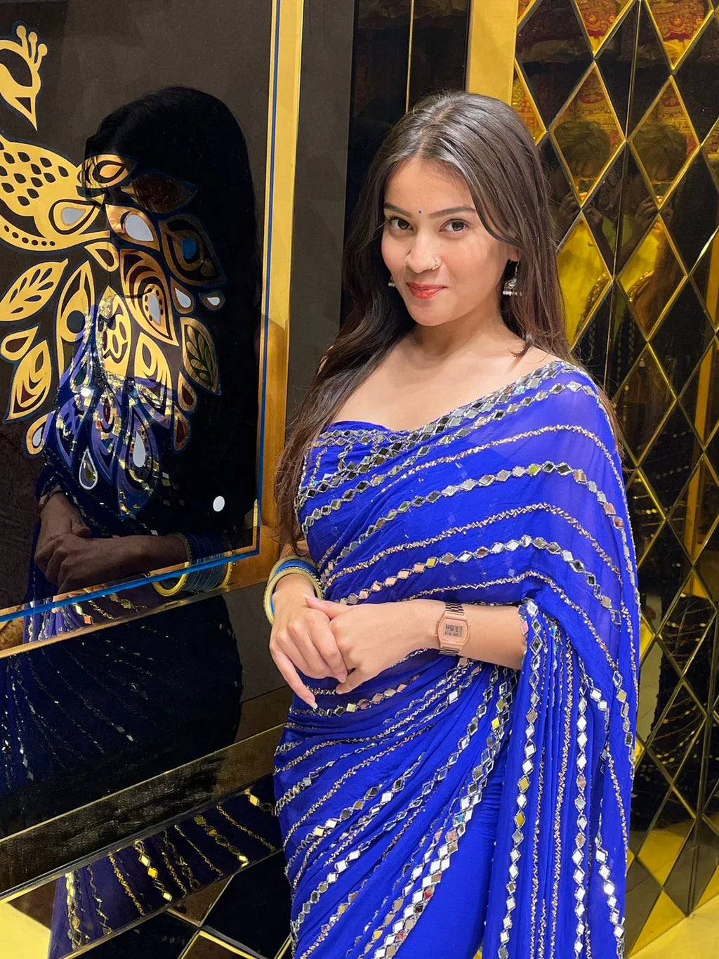 Blue  Katdana Premium Handwork Pure Chiffon Saree (255)