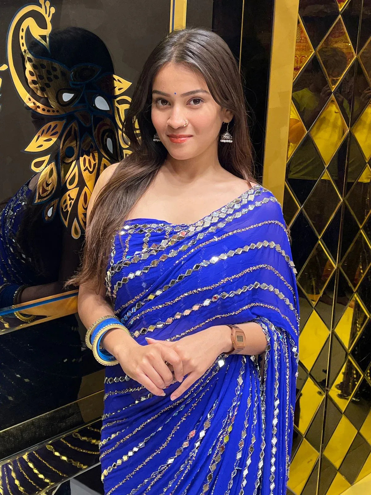 Blue  Katdana Premium Handwork Pure Chiffon Saree (255)