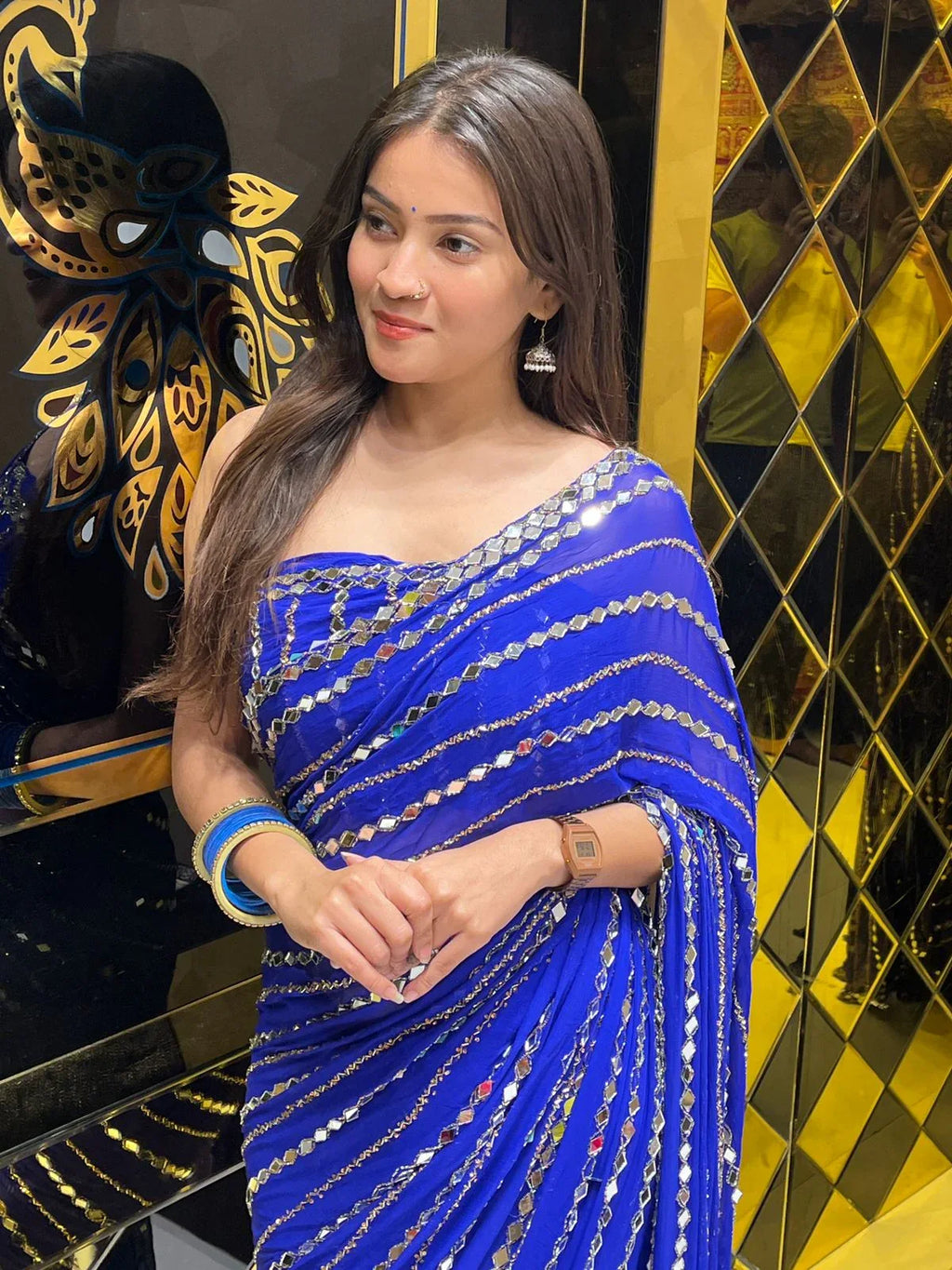 Blue  Katdana Premium Handwork Pure Chiffon Saree (255)