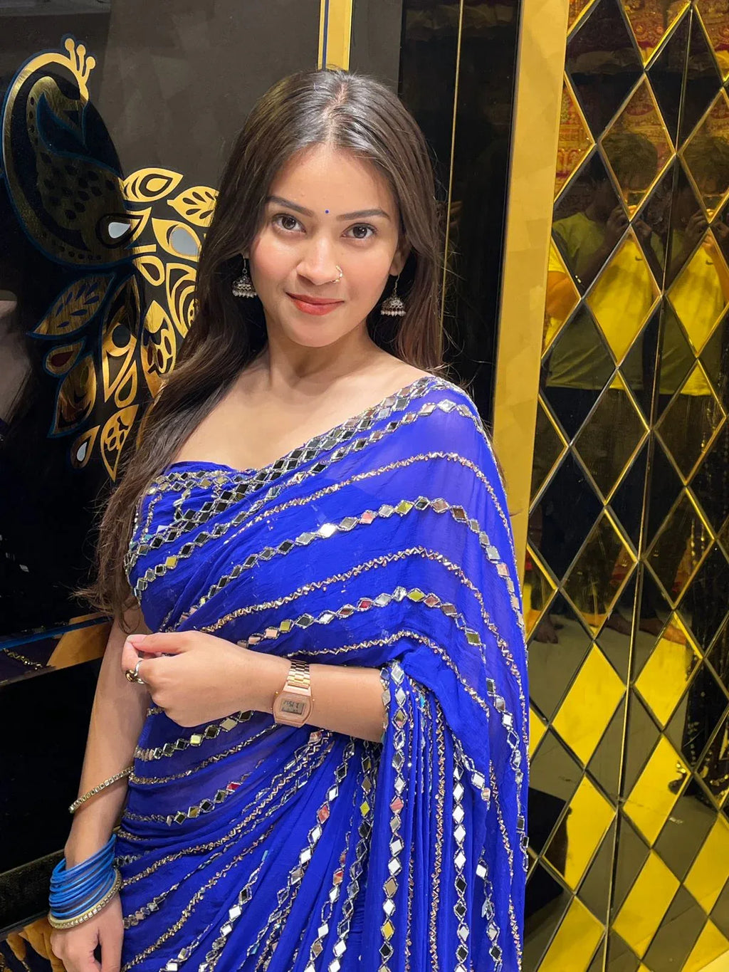 Blue  Katdana Premium Handwork Pure Chiffon Saree (255)