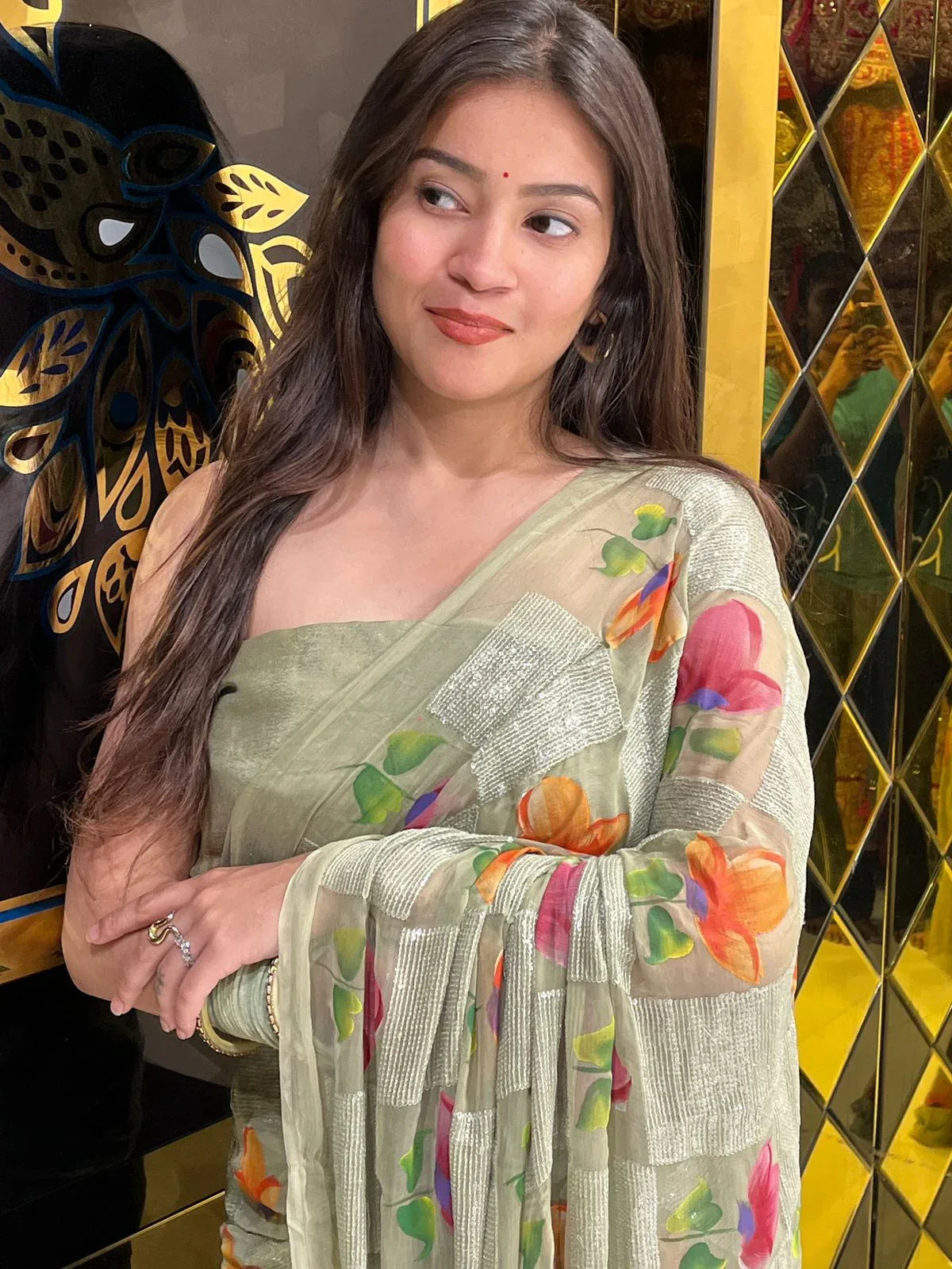 Green Multi Floral Handcrafted Saree (253)