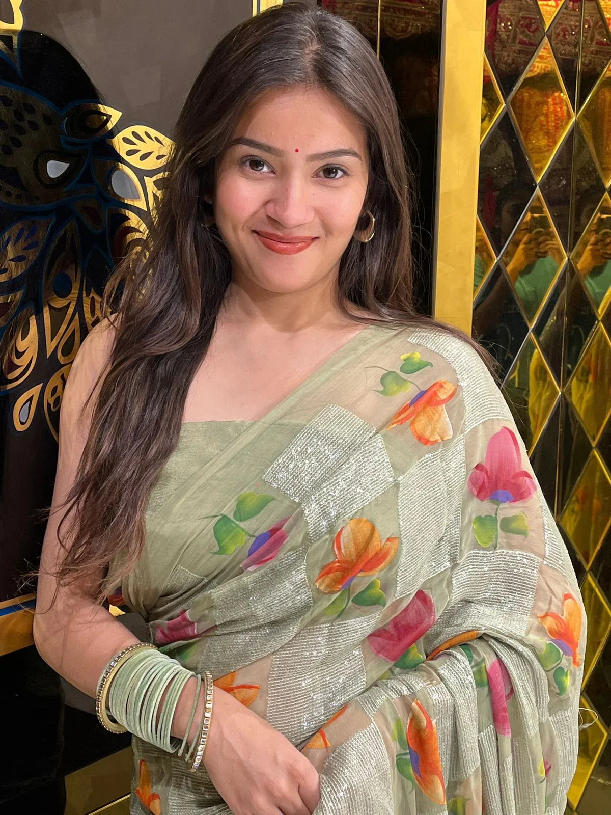 Green Multi Floral Handcrafted Saree (253)