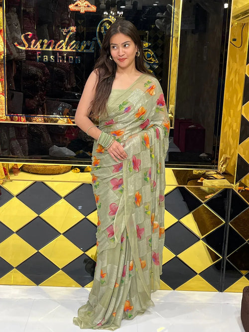 Green Multi Floral Handcrafted Saree (253)