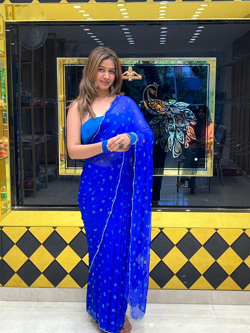 Blue Bandhej Saree (259)