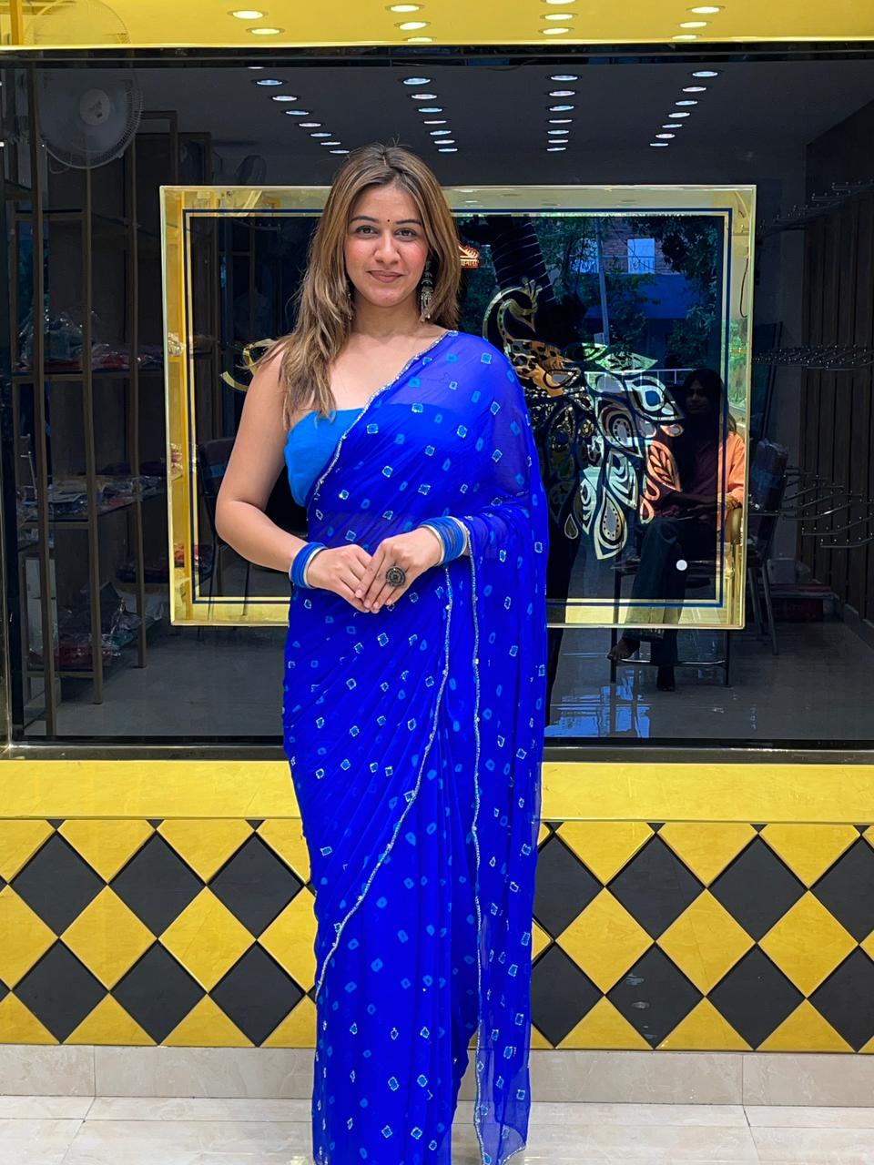 Blue Bandhej Saree (259)