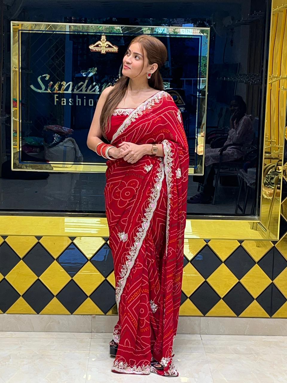 Red Rajasthani Designer Chundari Saree (260)