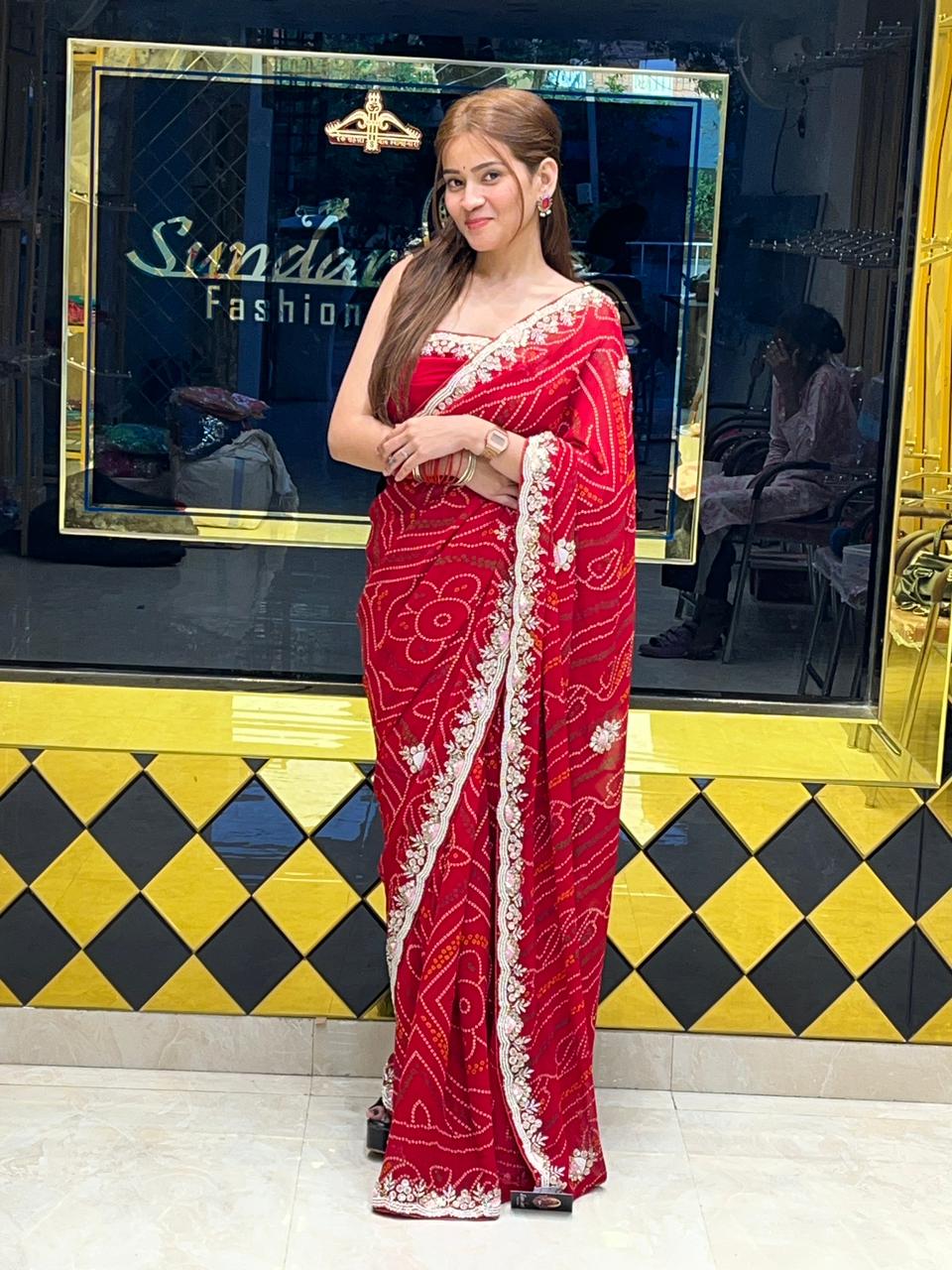 Red Rajasthani Designer Chundari Saree (260)