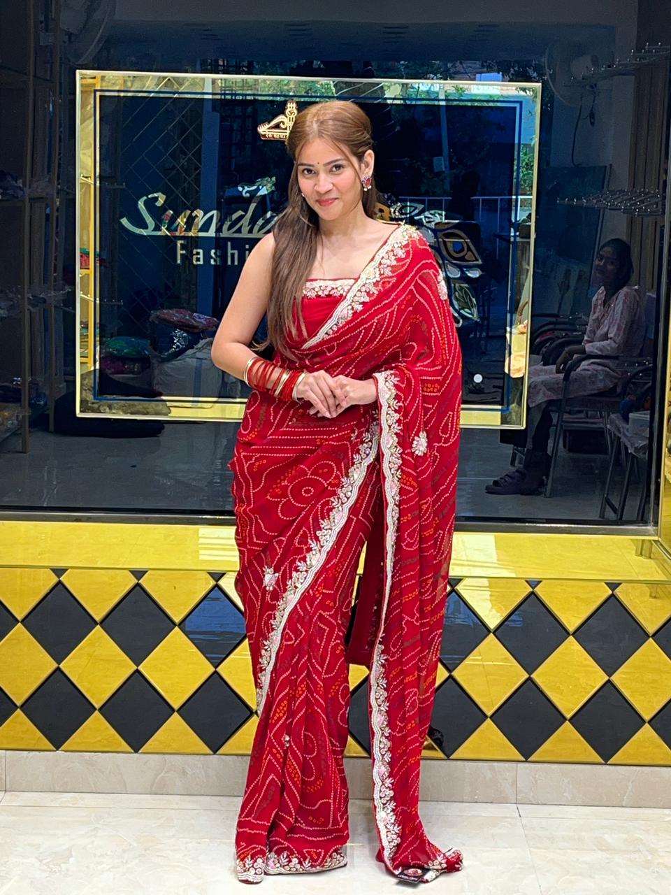 Red Rajasthani Designer Chundari Saree (260)
