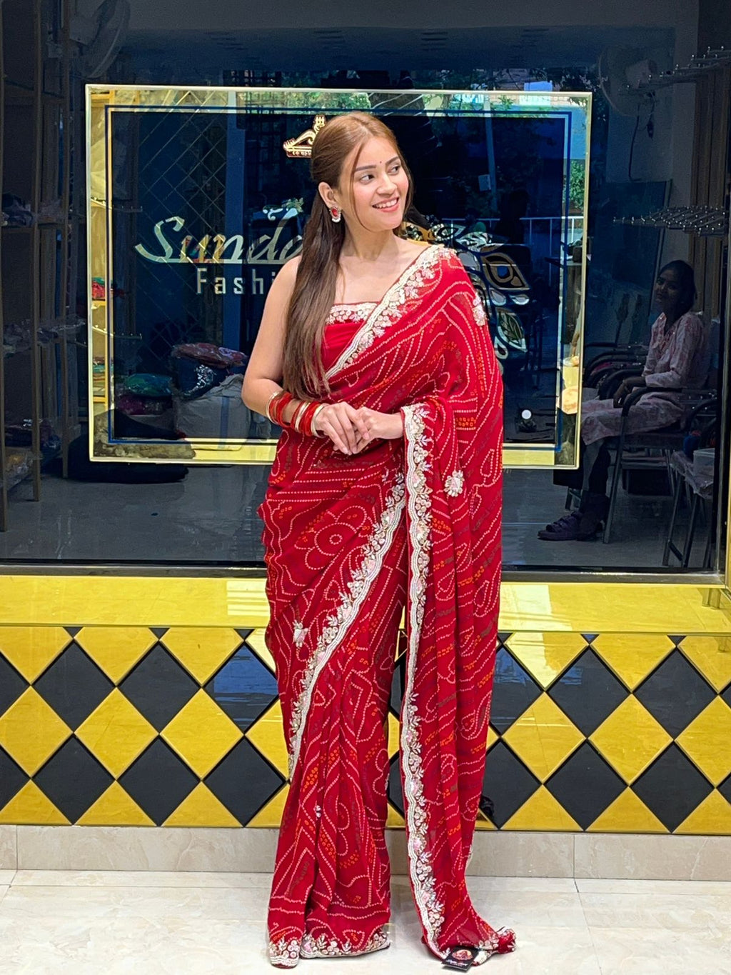 Red Rajasthani Designer Chundari Saree (260)