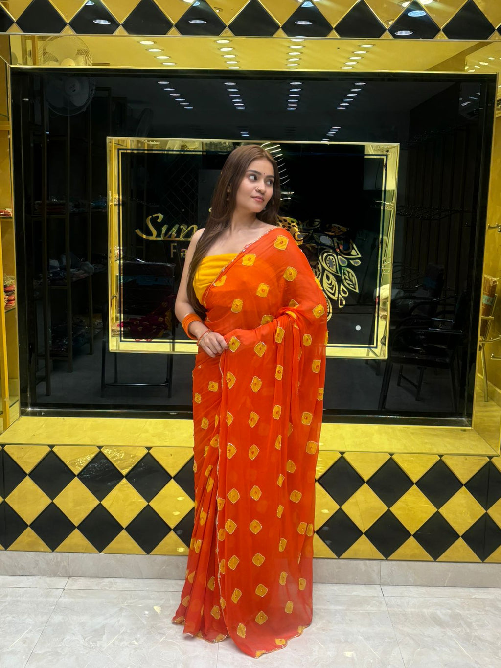 Orange Bandhej Saree (S2)