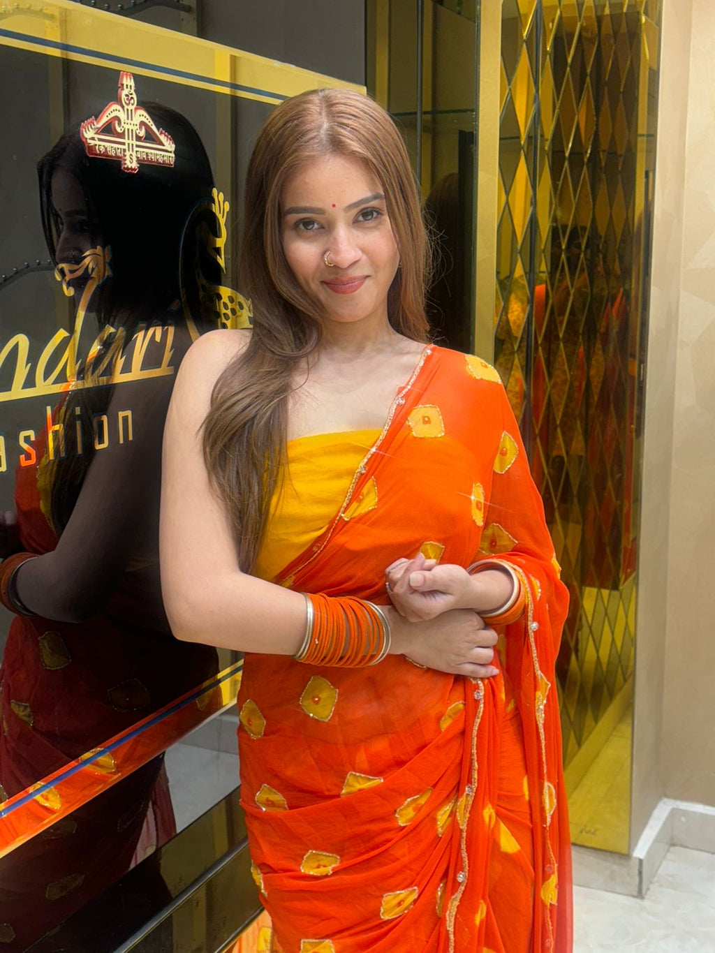 Orange Bandhej Saree (S2)