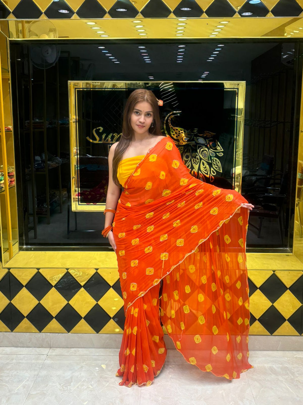 Orange Bandhej Saree (S2)