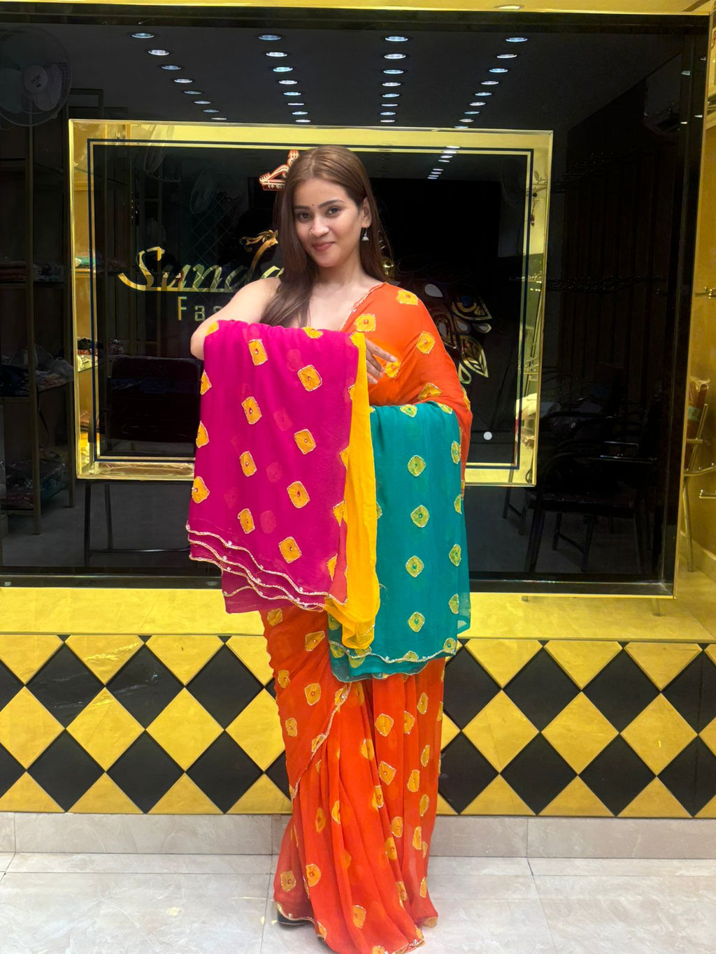 Orange Bandhej Saree (S2)
