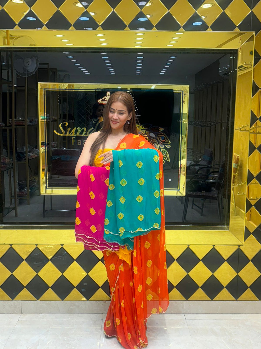 Orange Bandhej Saree (S2)