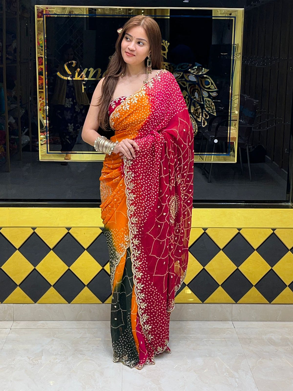 MultiColor Designer Chundari Saree (263)