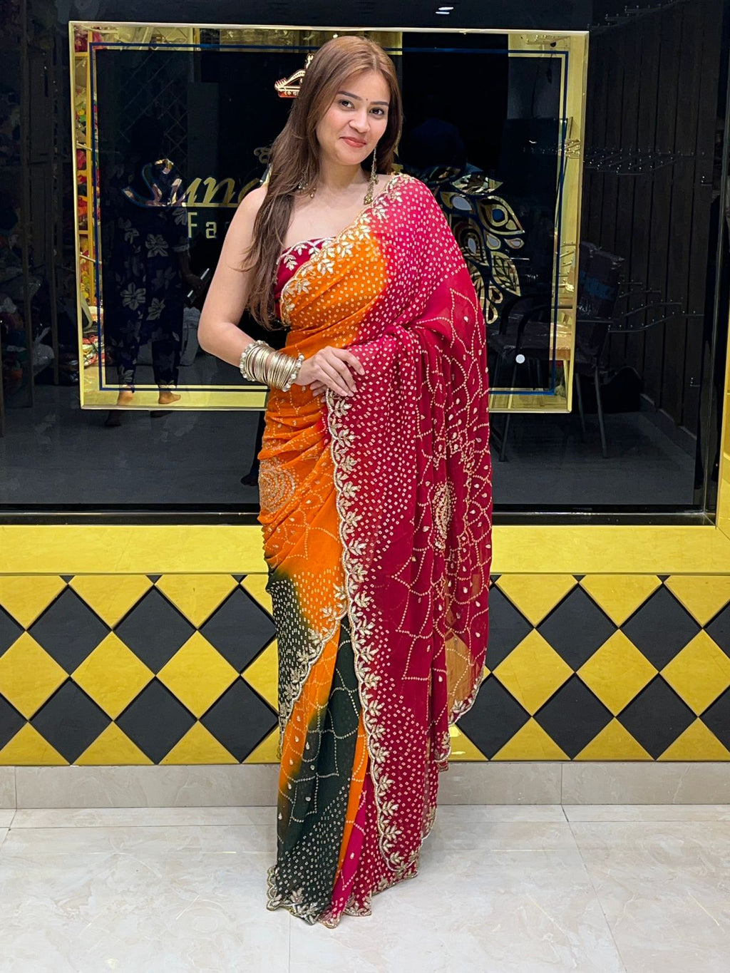 MultiColor Designer Chundari Saree (263)