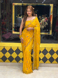 Yellow Multiple Sequence Handwork Chiffon Saree (267)