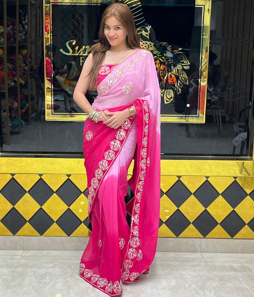 Rose Sequence Designer Pink Saree (268)
