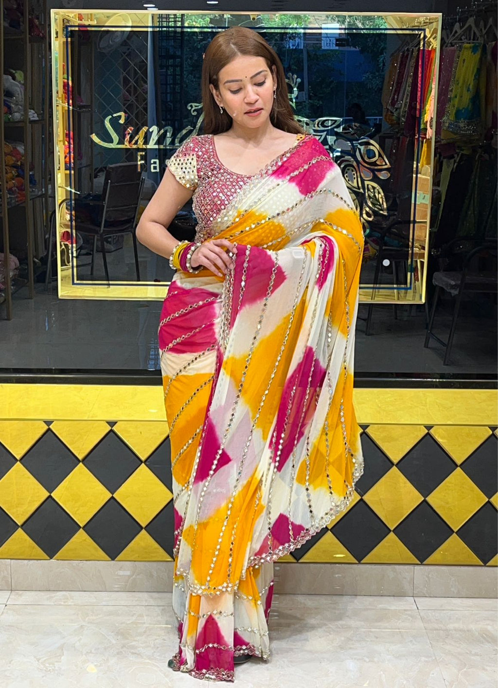 Multicolour Mirror Work Saree (273)