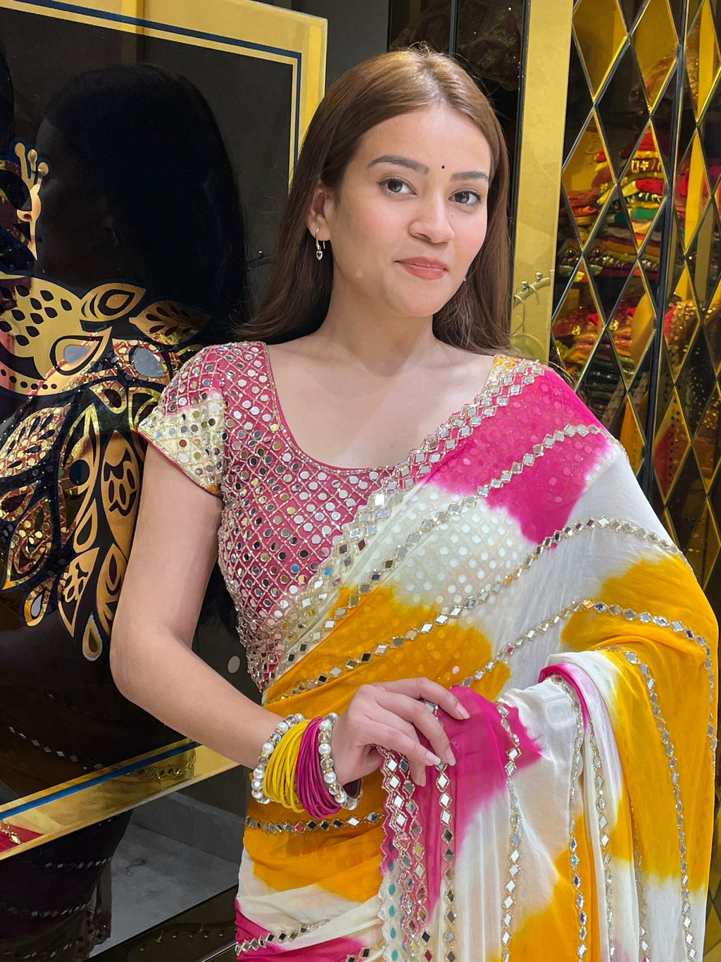 Multicolour Mirror Work Saree (273)