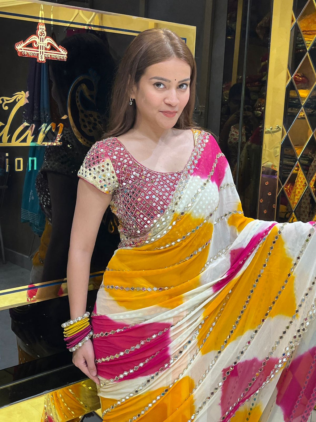 Multicolour Mirror Work Saree (273)