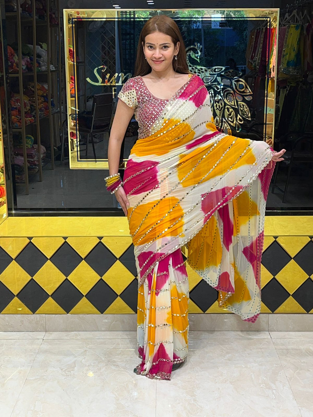 Multicolour Mirror Work Saree (273)