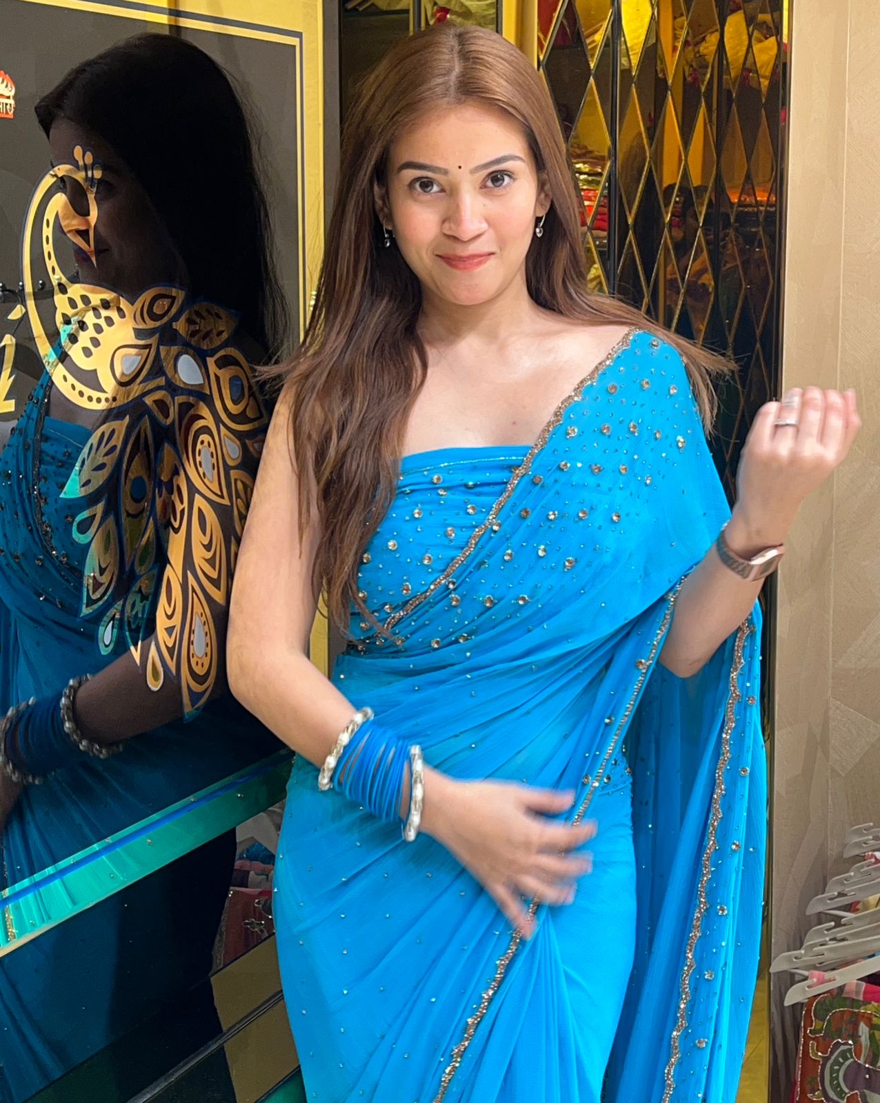 Celebrity  Style Turquoise Blue Designer Handcrafted Saree (276)