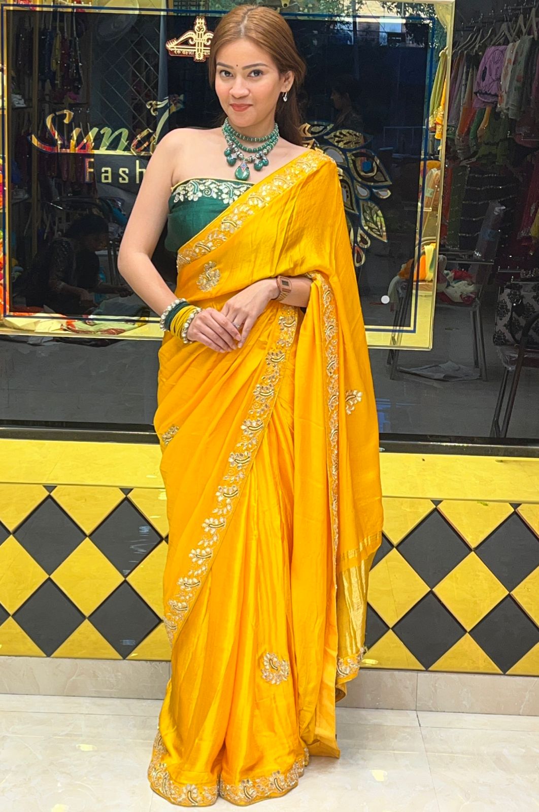 Yellow Gajji Silk Gotapati Handcrafted Saree (278)