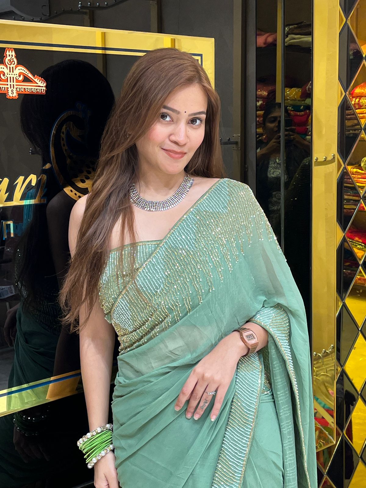 Green Katdana Pure Chiffon Handcrafted Saree (277)