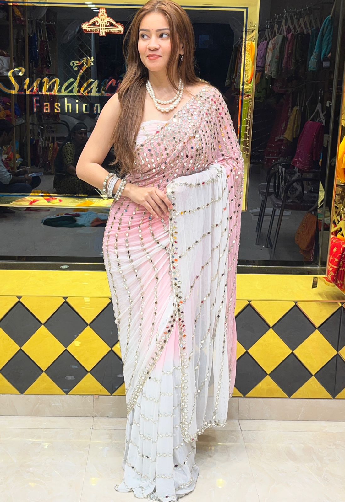 Dual Shade Full Mirror Work Saree (279)