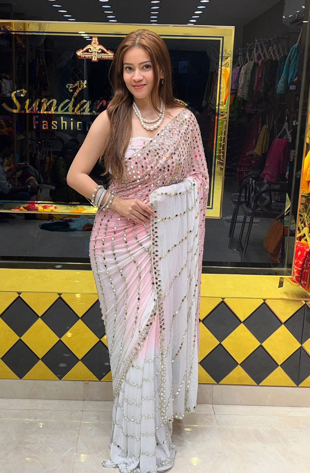 Dual Shade Full Mirror Work Saree (279)