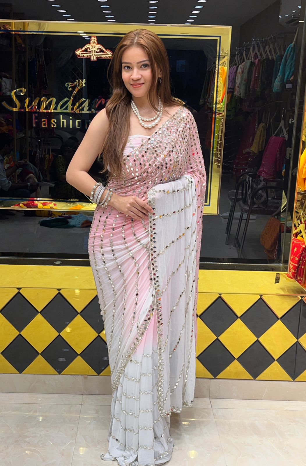 Dual Shade Full Mirror Work Saree (279)