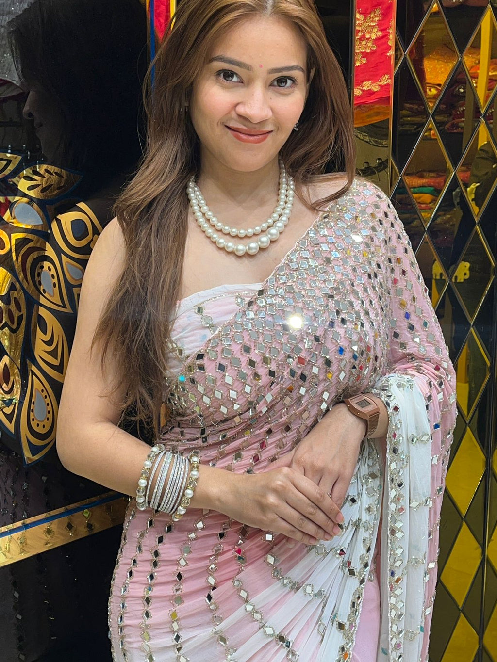 Dual Shade Full Mirror Work Saree (279)