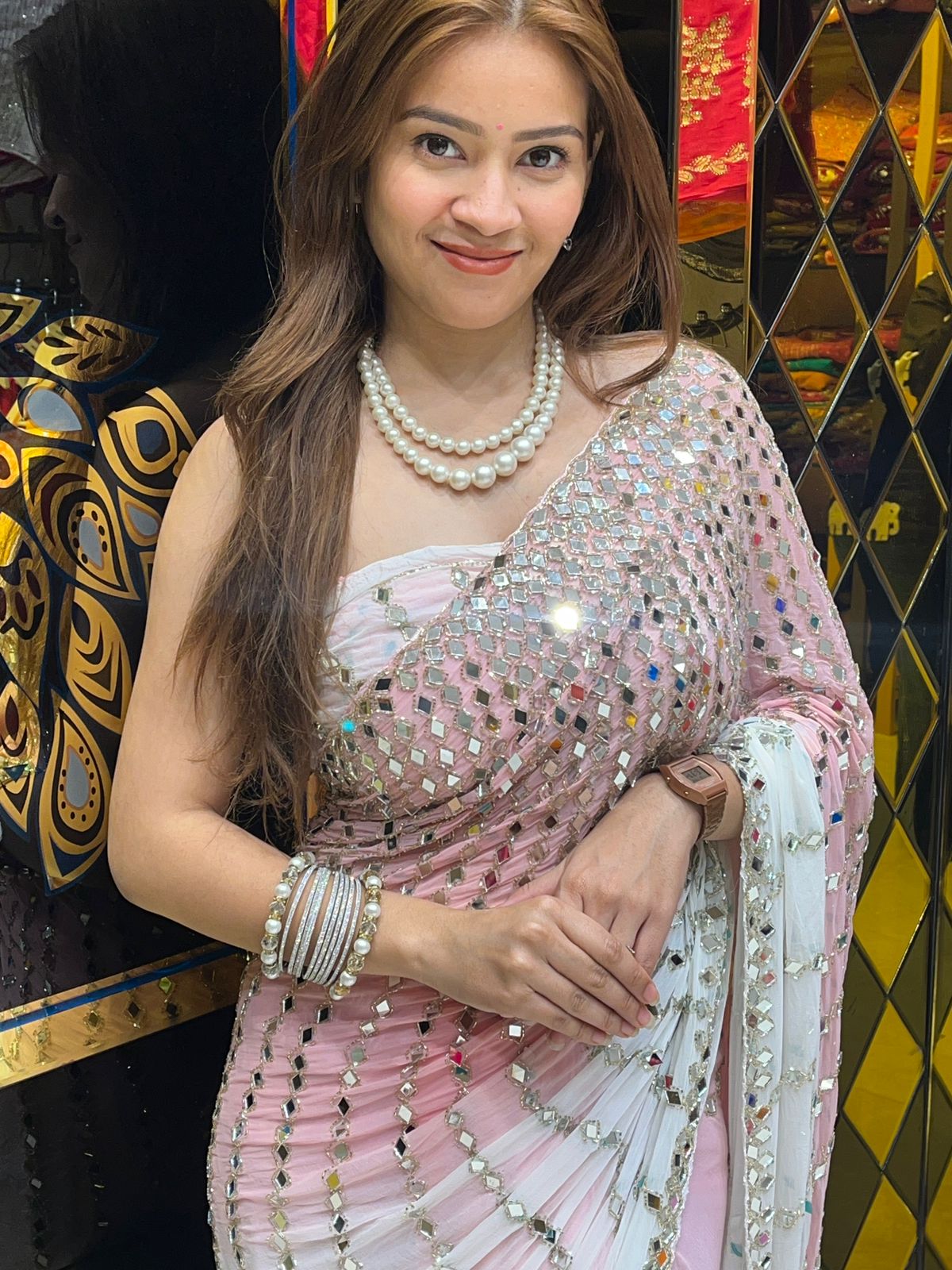 Dual Shade Full Mirror Work Saree (279)