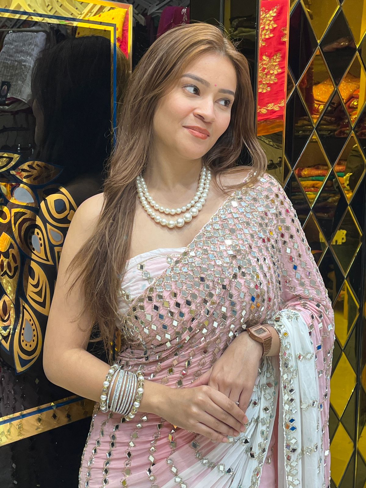 Dual Shade Full Mirror Work Saree (279)