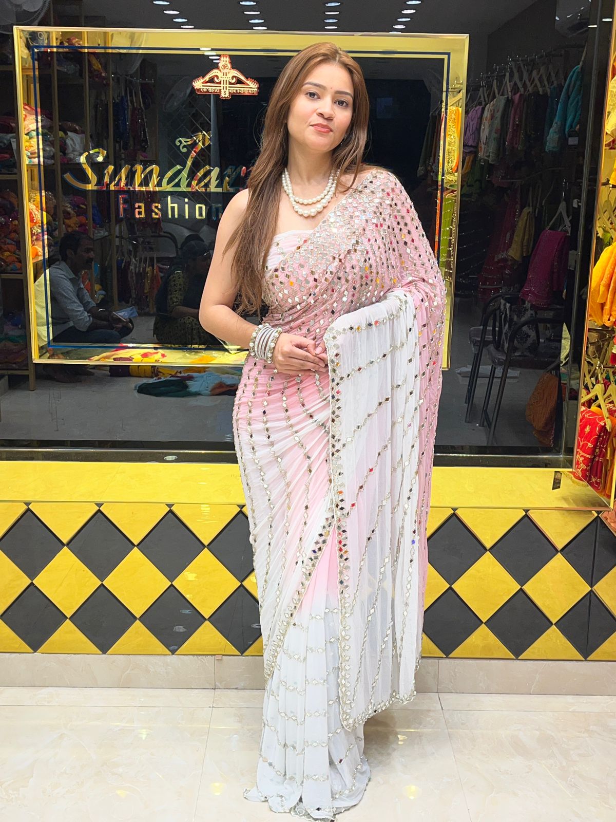 Dual Shade Full Mirror Work Saree (279)