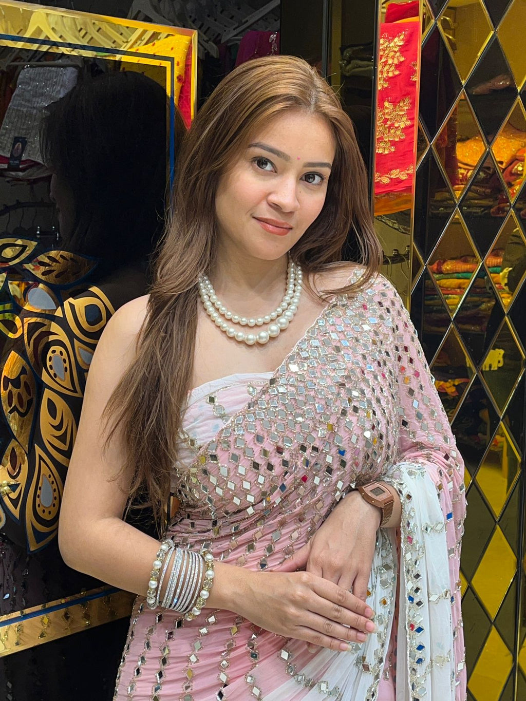 Dual Shade Full Mirror Work Saree (279)