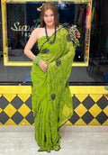 Green Pure Chiffon Premium Handcrafted Saree (280)