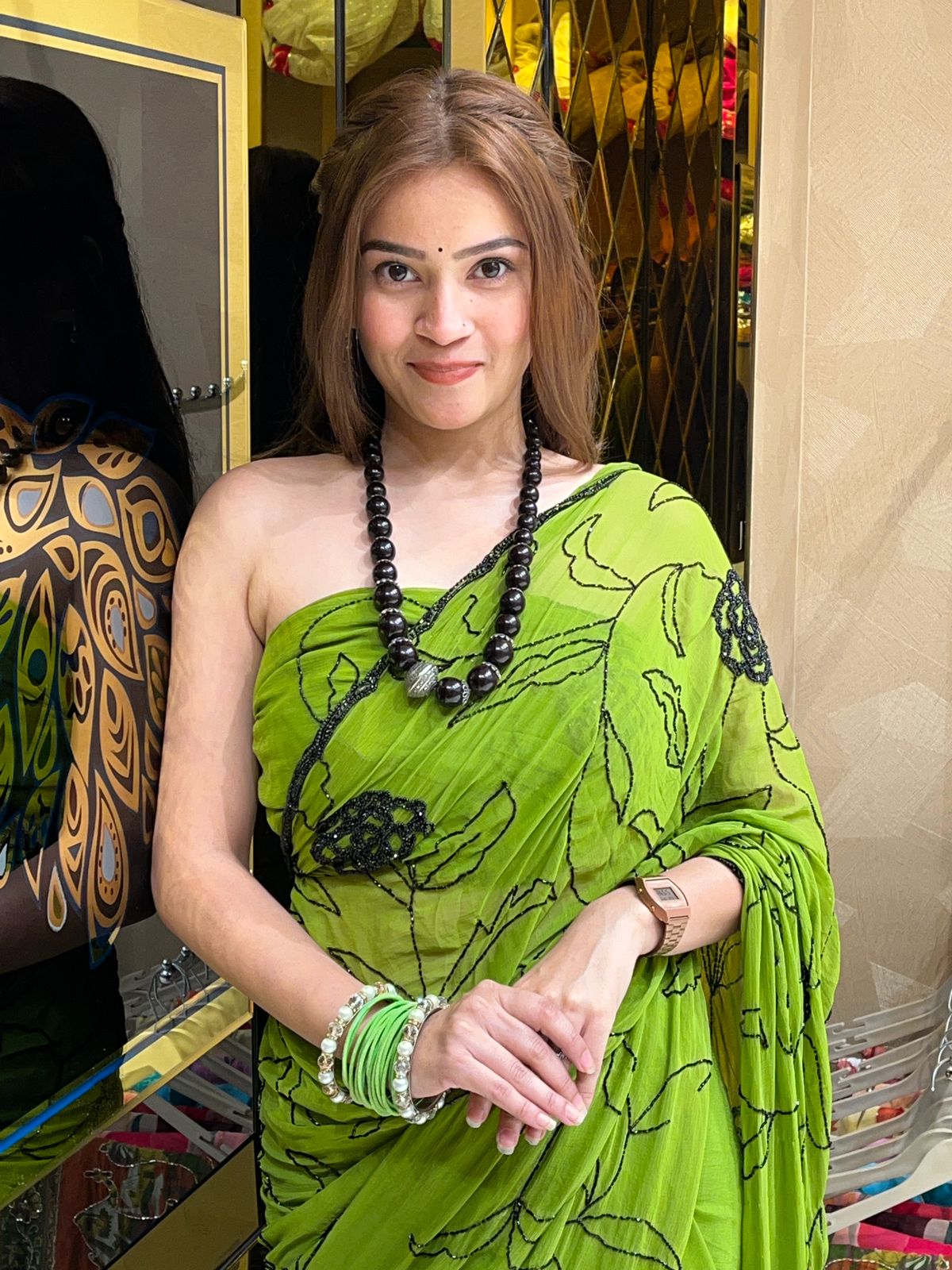 Green Pure Chiffon Premium Handcrafted Saree (280)