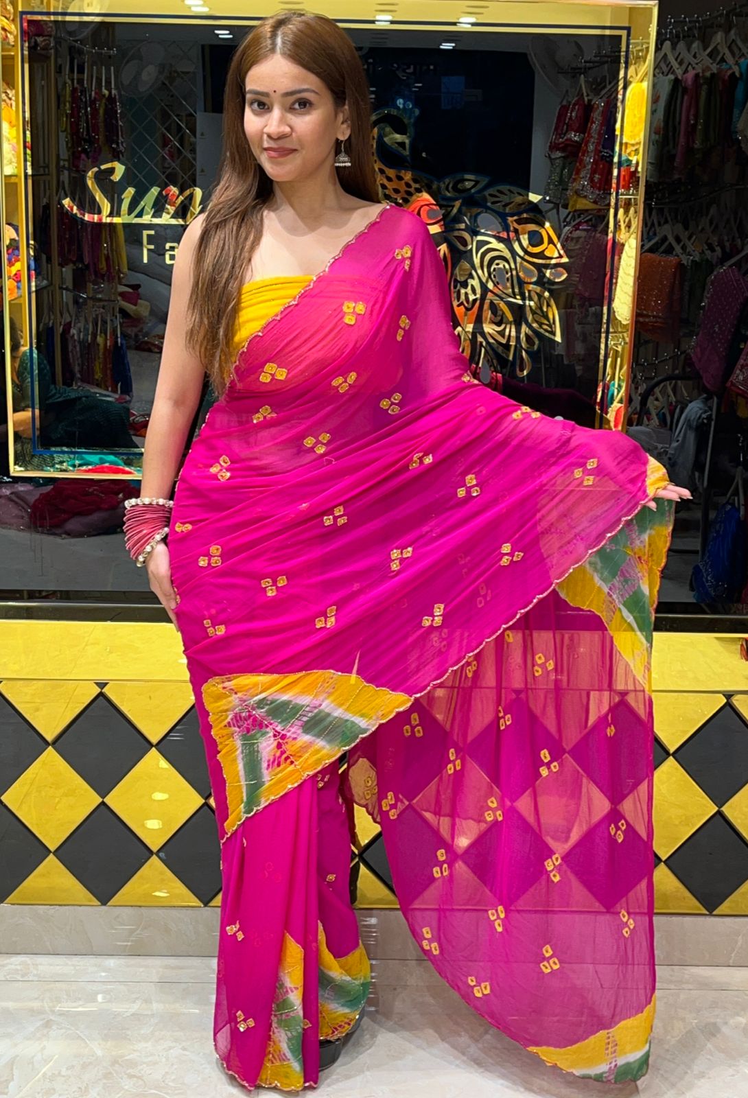 Bhandej Pure Chiffon Katdana Handwork Saree (S6)