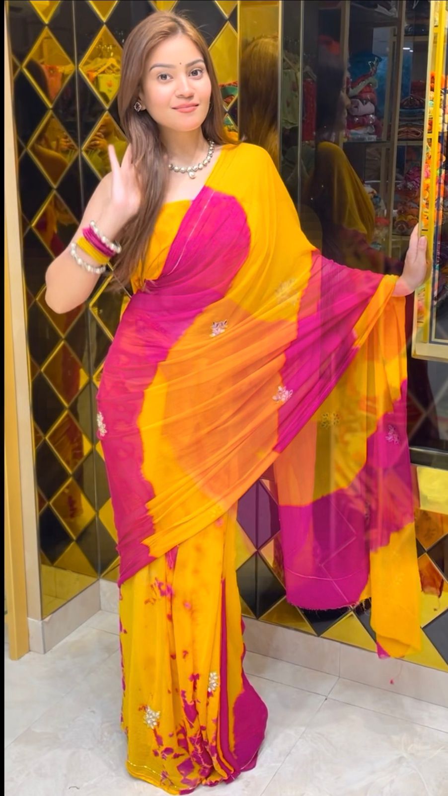 Lehriya with Tie & Dye Designer saree (S7)