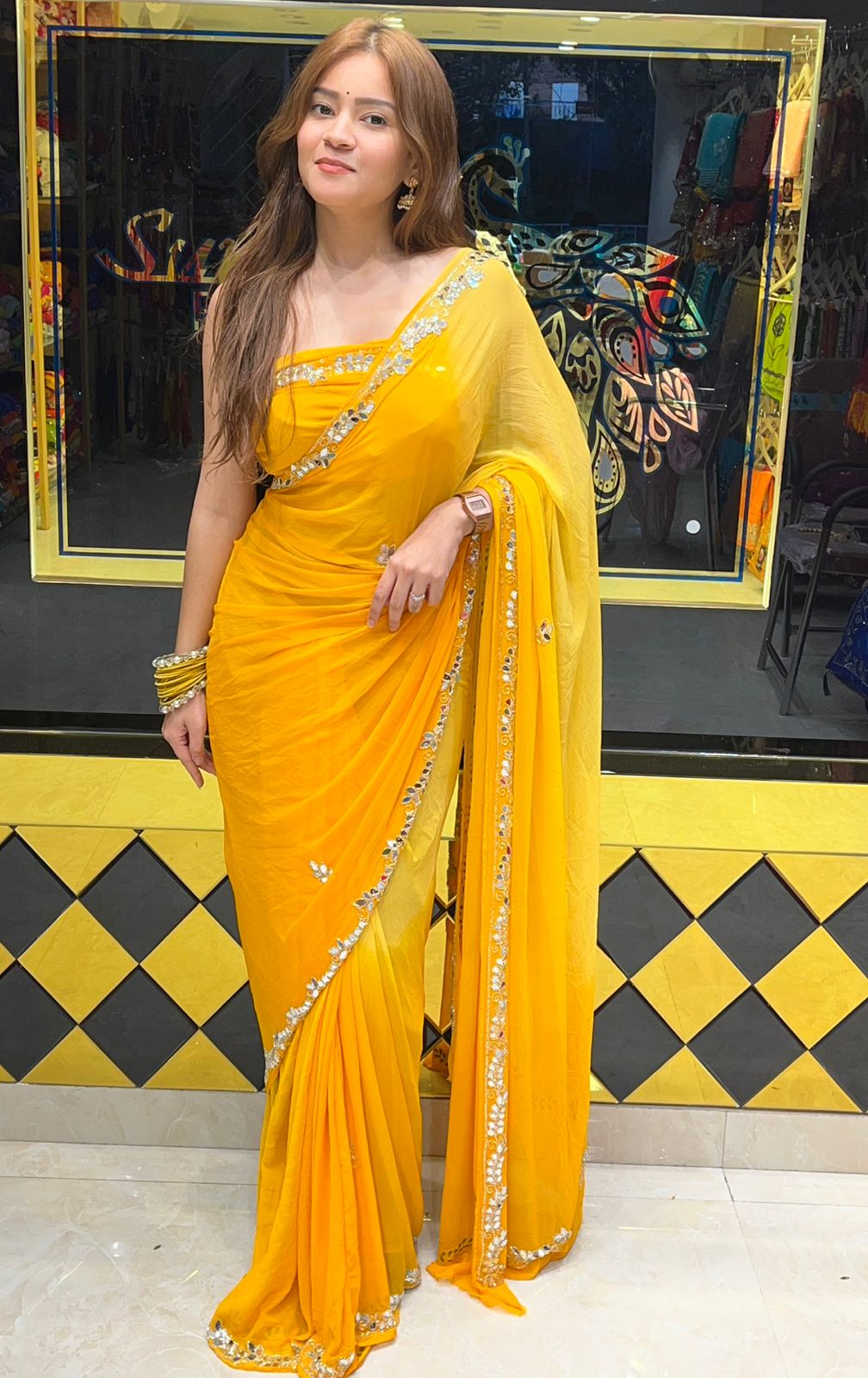 Yellow Ombre Katdana Designer Saree (S9)